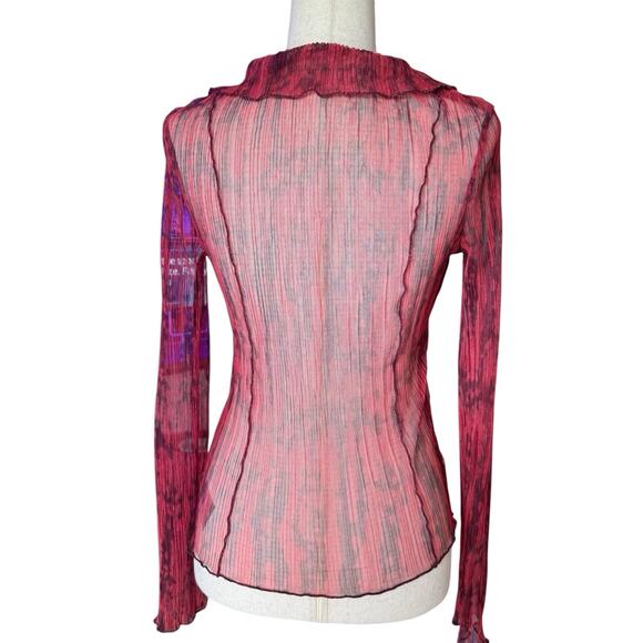 Free People Sheer Crinkled Mesh Blouse Red Pink Purple Tie-Dye Size Small - Picture 2 of 9
